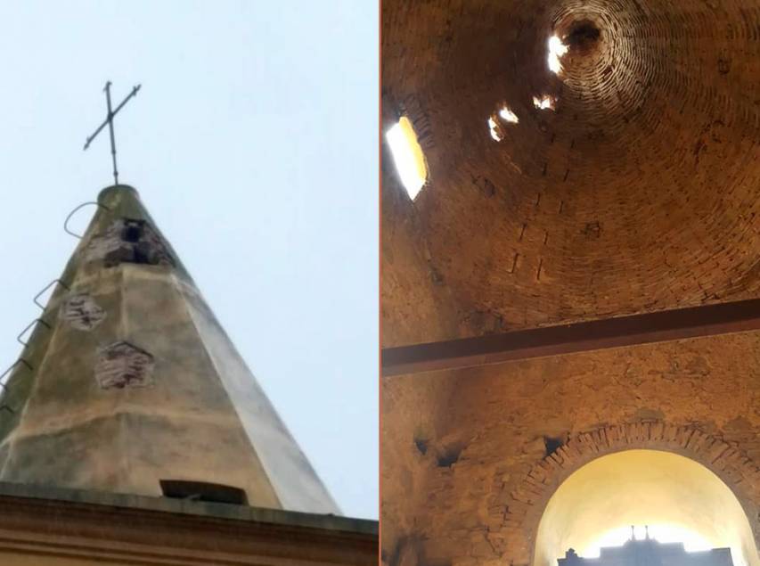 Fulmine colpisce e danneggia il campanile della chiesa a Spezzano