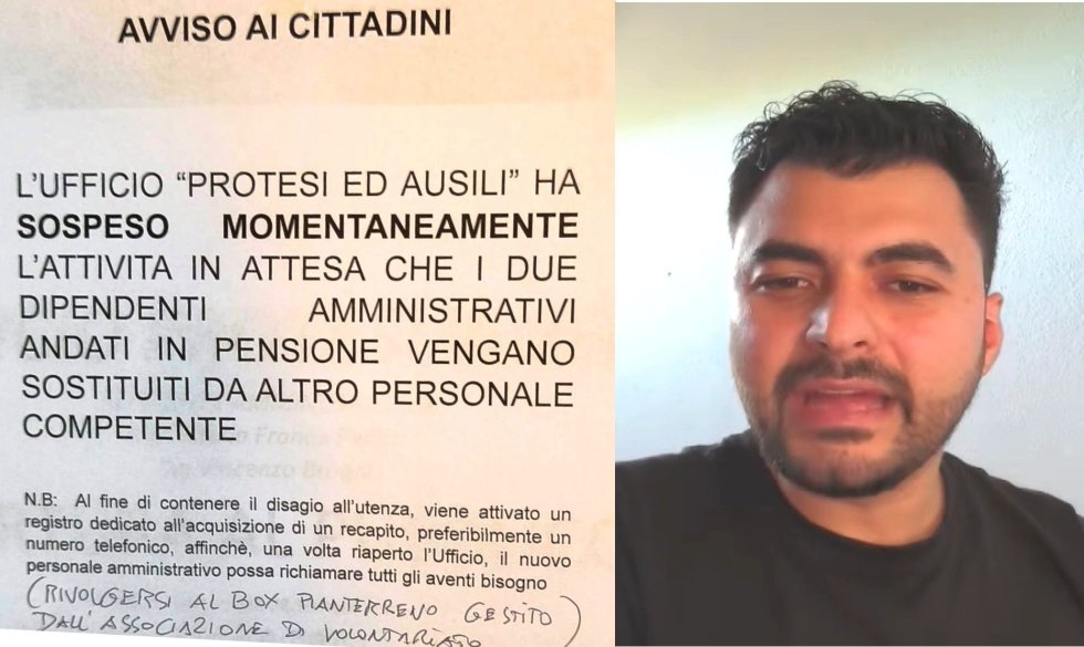 Il cartello esposto ed il giovane santagatese