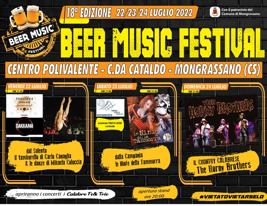 Al via il Beer Music Festival di Mongrassano. Tre giorni di musica, gastronomia e birra a fiumi