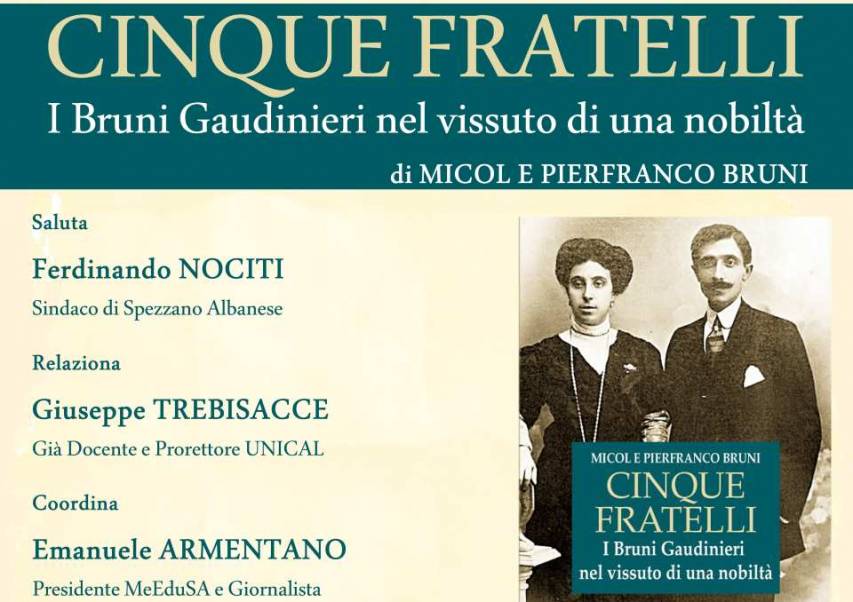 Il libro sui Bruni-Gaudinieri sarà presentato a Spezzano il 29 dicembre