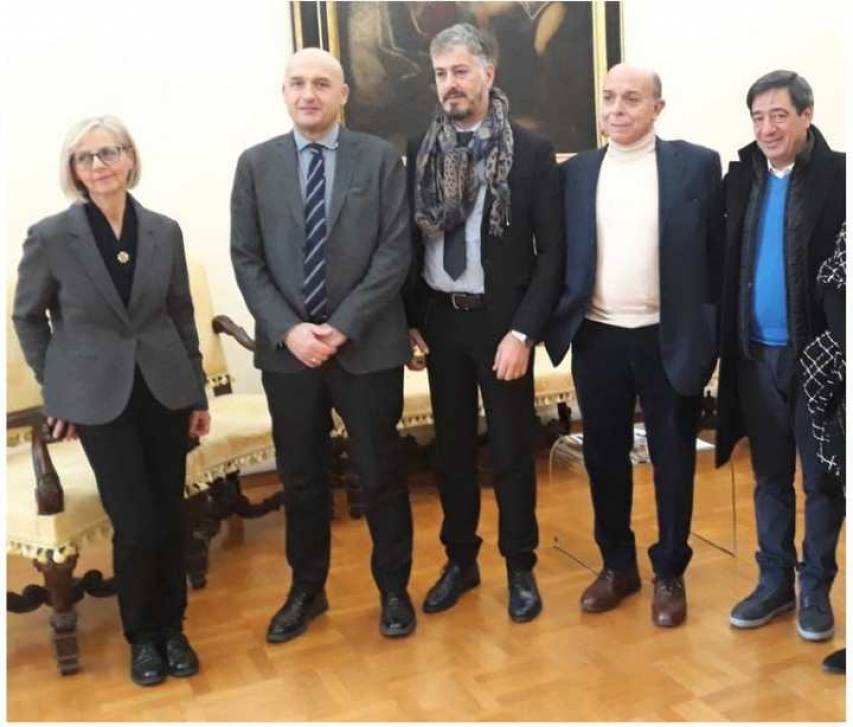 Siena, la prof.ssa Cusi, il rettore Frati, il prof. Correale, il prof. Pirtoli ed il presidente Provenzano (Arco)