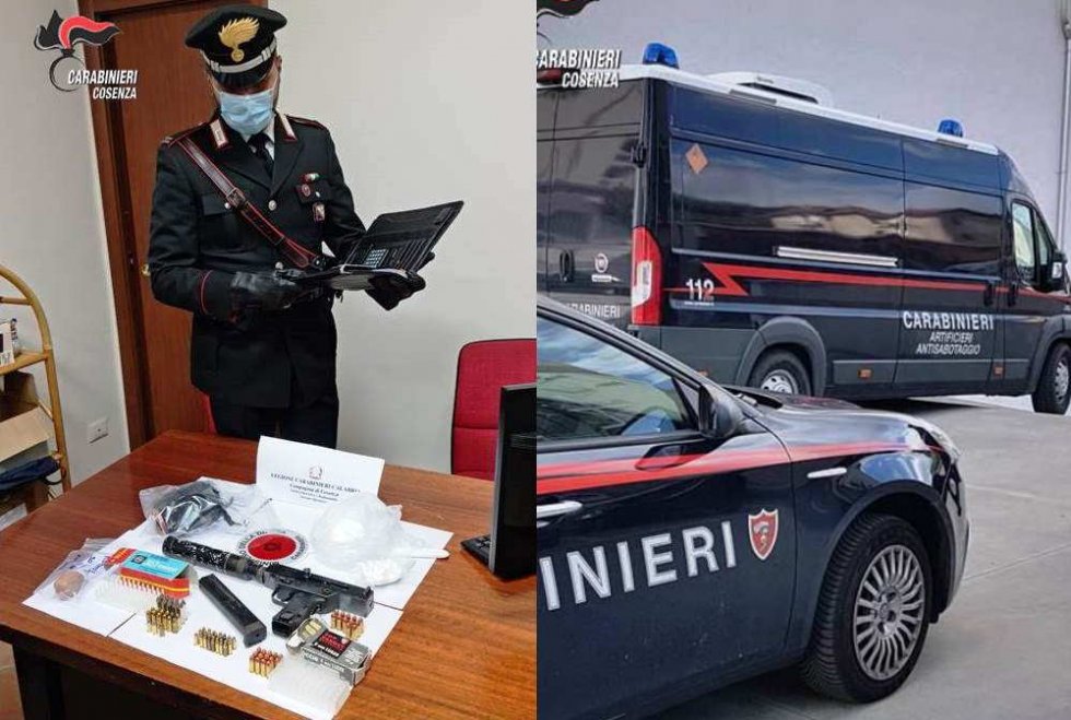 Cosenza. Ordigno esplosivo e pistola mitragliatrice pronta all'uso rinvenuti dai Carabinieri