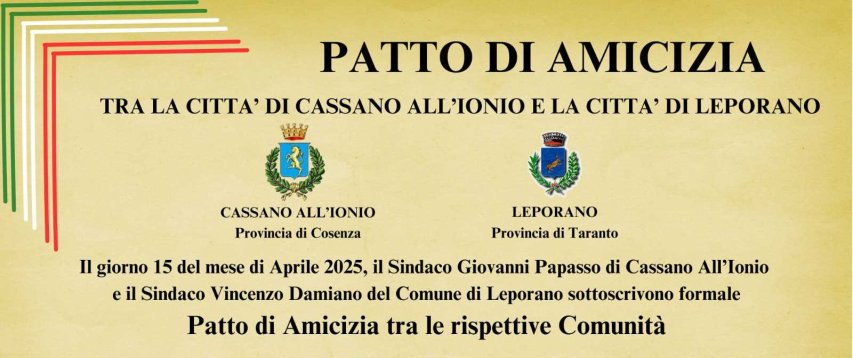 Patto di amicizia tra Cassano All&#039;Ionio e Leporano