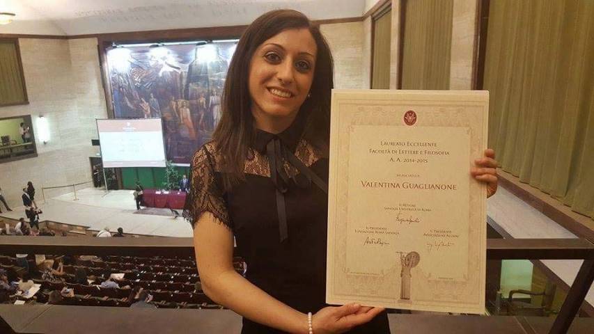 Valentina Guaglianone “laureata eccellente” premiata alla Sapienza